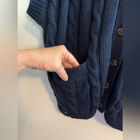 NSF Ginny chunky cable knit sweater vest with distressing in navy. NWT Large - Picture 7 of 8